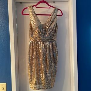 Gold Sequin Lace Up Back Dress!